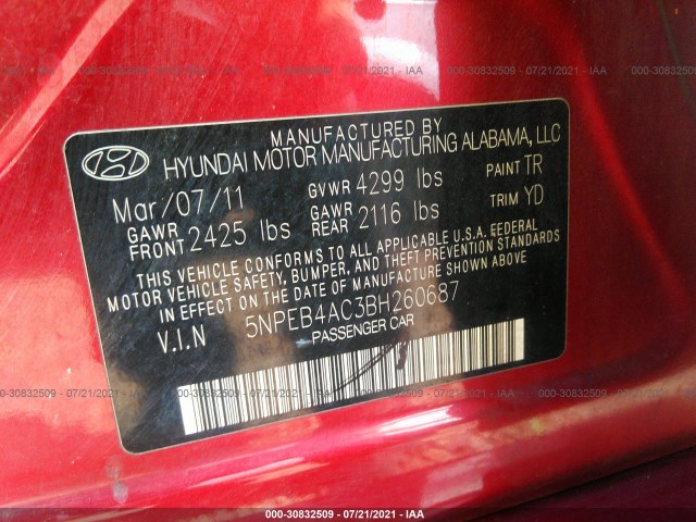 Photo 8 VIN: 5NPEB4AC3BH260687 - HYUNDAI SONATA 