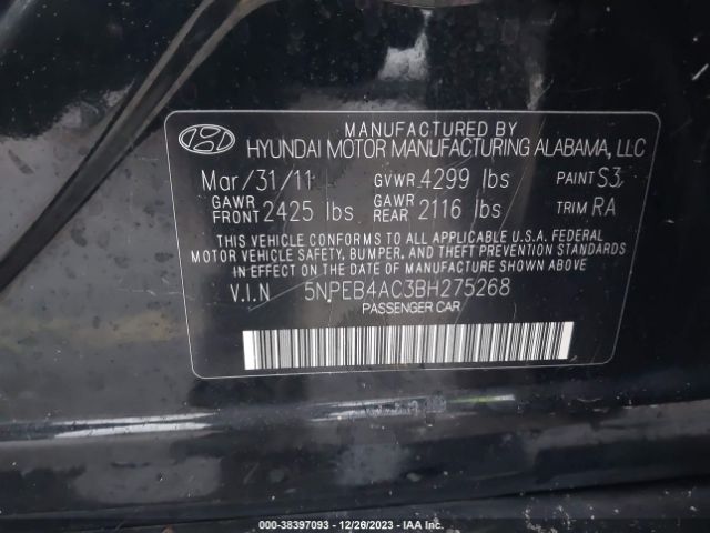 Photo 8 VIN: 5NPEB4AC3BH275268 - HYUNDAI SONATA 