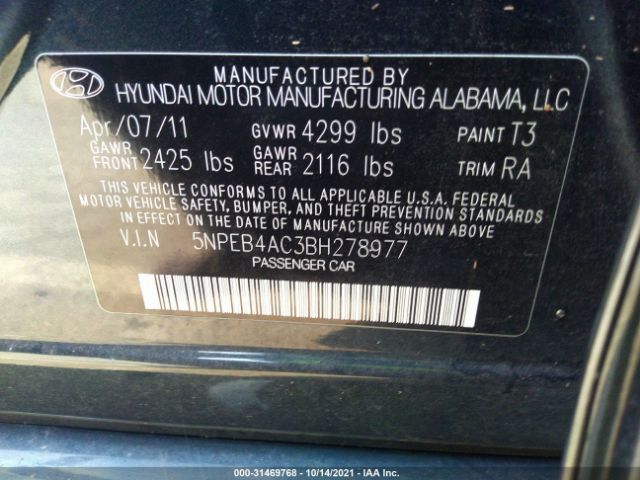 Photo 8 VIN: 5NPEB4AC3BH278977 - HYUNDAI SONATA 