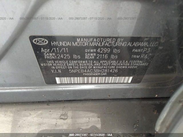 Photo 8 VIN: 5NPEB4AC3BH281426 - HYUNDAI SONATA 