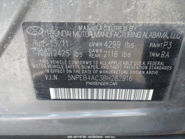 Photo 8 VIN: 5NPEB4AC3BH282916 - HYUNDAI SONATA 