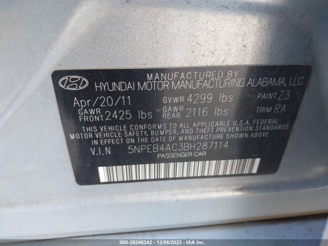 Photo 8 VIN: 5NPEB4AC3BH287114 - HYUNDAI SONATA 