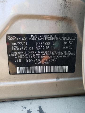 Photo 9 VIN: 5NPEB4AC3CH322039 - HYUNDAI SONATA GLS 