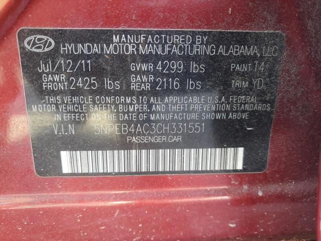 Photo 11 VIN: 5NPEB4AC3CH331551 - HYUNDAI SONATA 