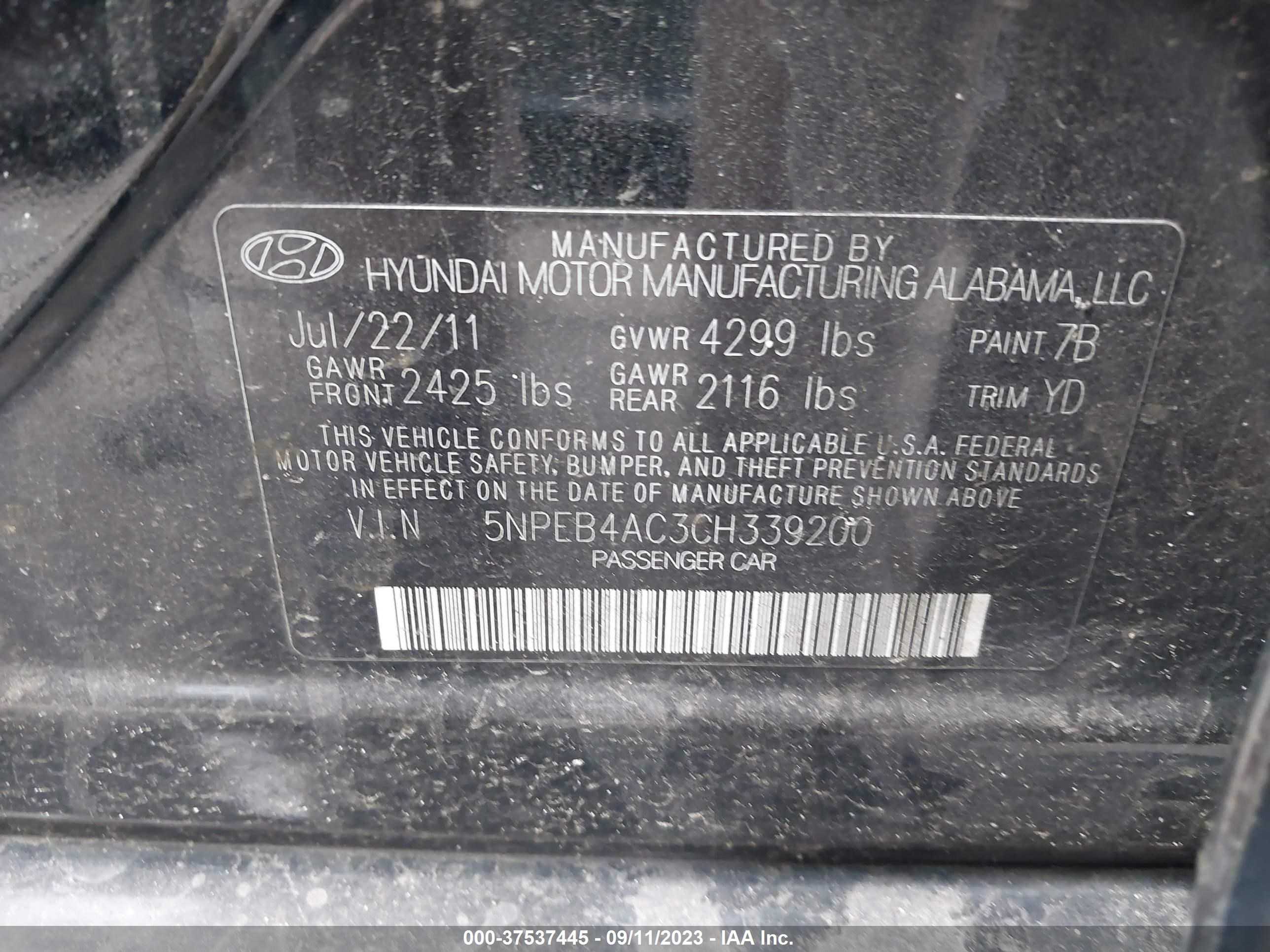 Photo 8 VIN: 5NPEB4AC3CH339200 - HYUNDAI SONATA 