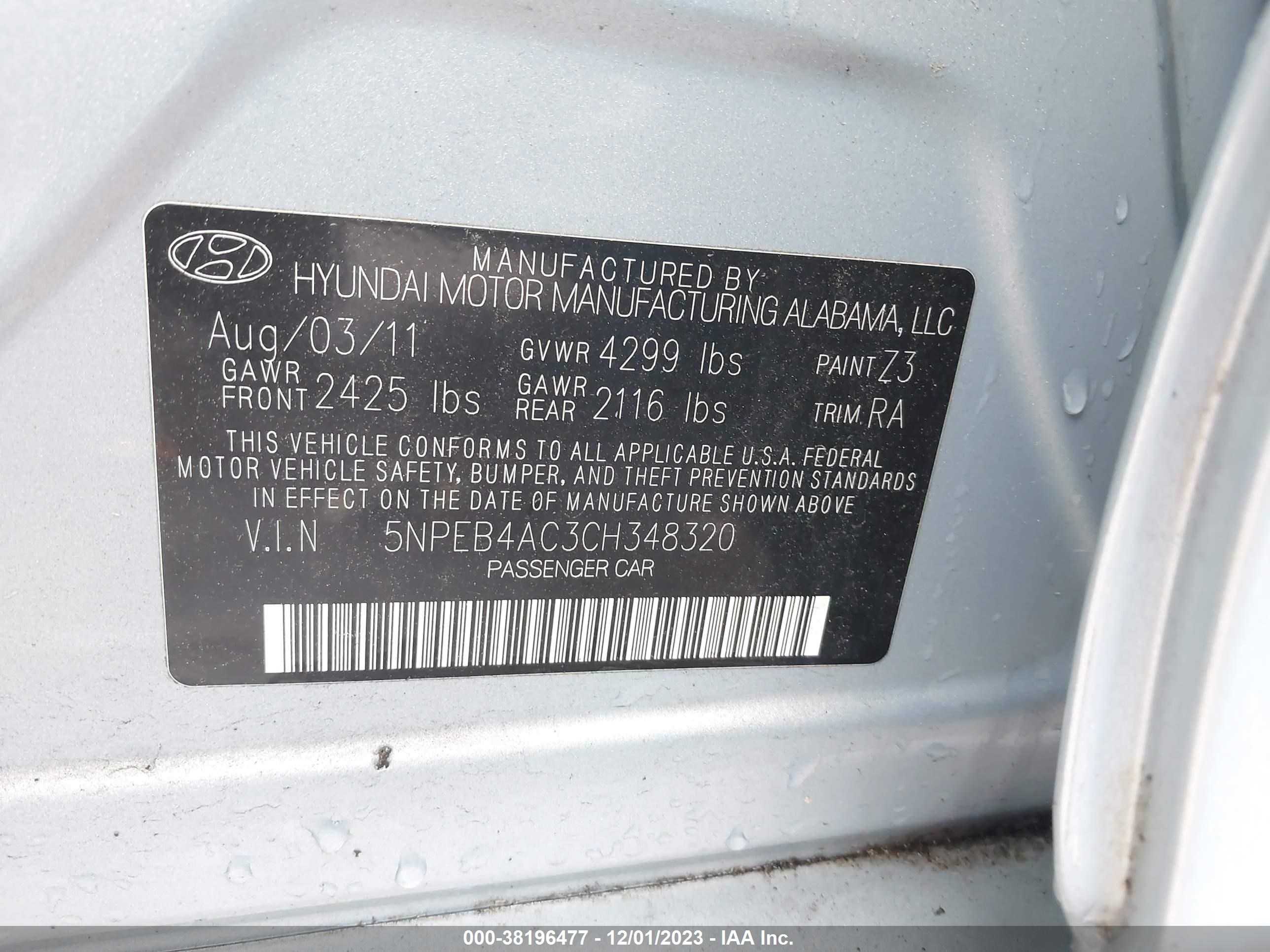 Photo 8 VIN: 5NPEB4AC3CH348320 - HYUNDAI SONATA 