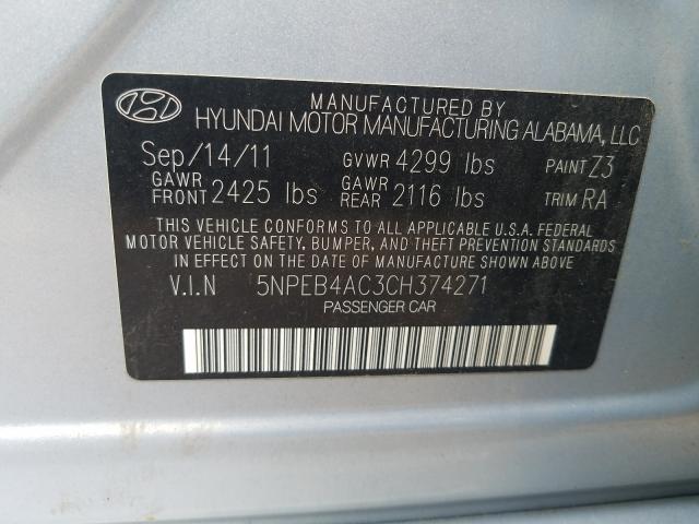 Photo 9 VIN: 5NPEB4AC3CH374271 - HYUNDAI SONATA GLS 