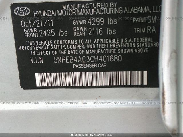 Photo 8 VIN: 5NPEB4AC3CH401680 - HYUNDAI SONATA 