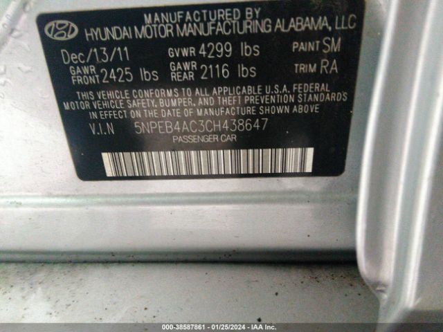 Photo 8 VIN: 5NPEB4AC3CH438647 - HYUNDAI SONATA 