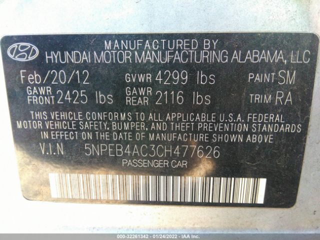 Photo 8 VIN: 5NPEB4AC3CH477626 - HYUNDAI SONATA 