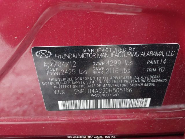 Photo 8 VIN: 5NPEB4AC3DH505166 - HYUNDAI SONATA 