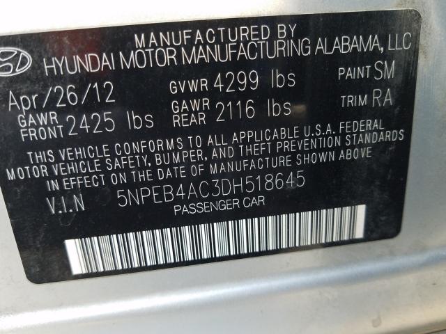 Photo 9 VIN: 5NPEB4AC3DH518645 - HYUNDAI SONATA GLS 