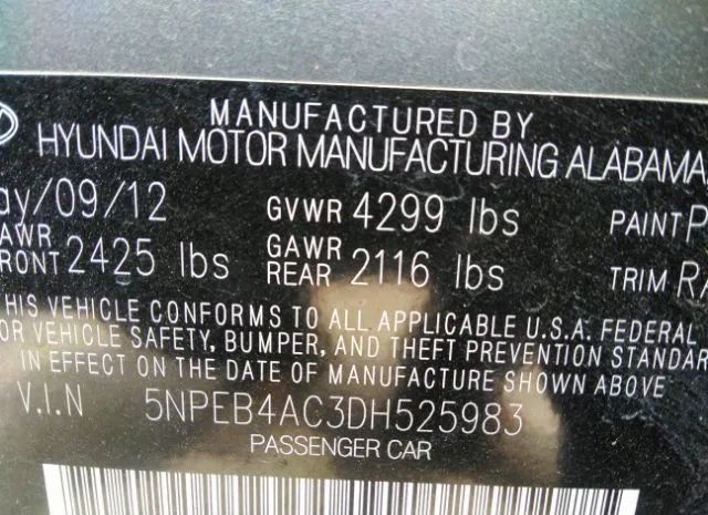 Photo 8 VIN: 5NPEB4AC3DH525983 - HYUNDAI SONATA 