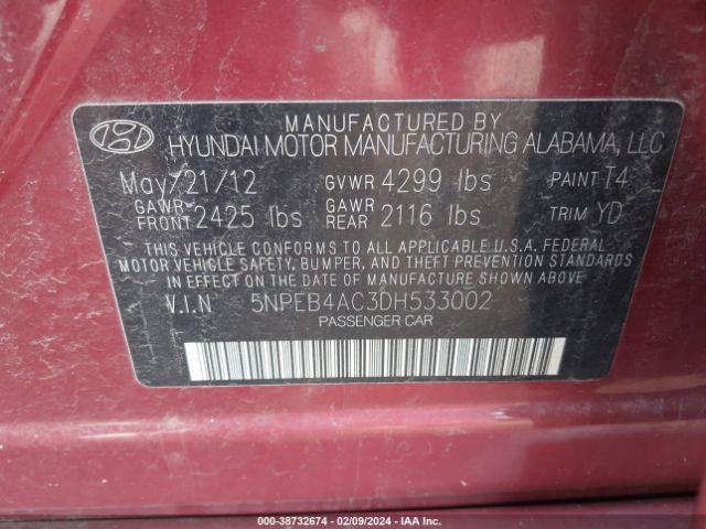 Photo 8 VIN: 5NPEB4AC3DH533002 - HYUNDAI SONATA 