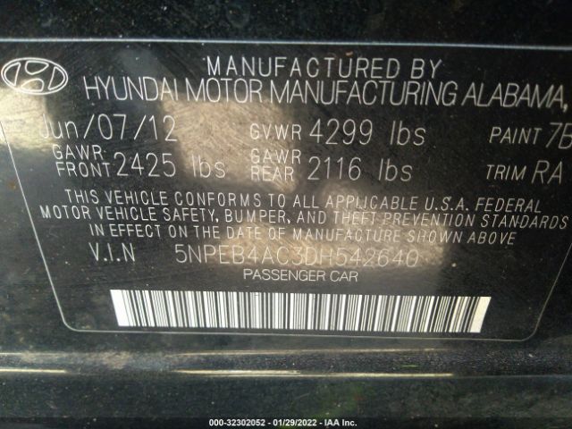 Photo 8 VIN: 5NPEB4AC3DH542640 - HYUNDAI SONATA 