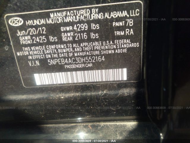 Photo 8 VIN: 5NPEB4AC3DH552164 - HYUNDAI SONATA 