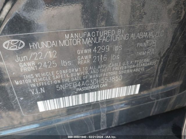 Photo 8 VIN: 5NPEB4AC3DH553850 - HYUNDAI SONATA 