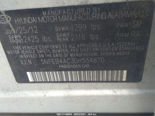 Photo 8 VIN: 5NPEB4AC3DH554870 - HYUNDAI SONATA 