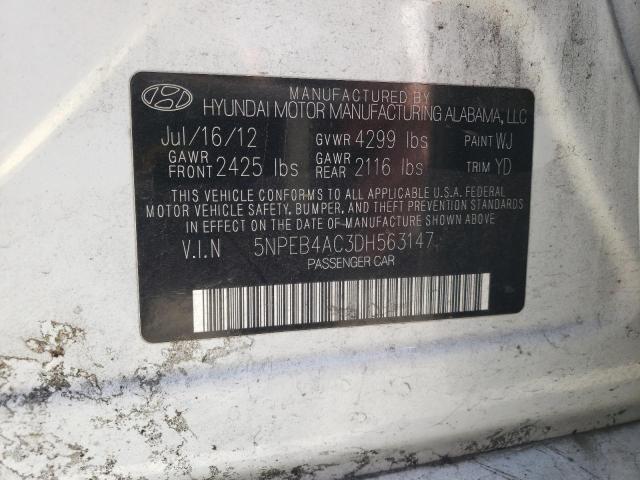 Photo 11 VIN: 5NPEB4AC3DH563147 - HYUNDAI SONATA GLS 