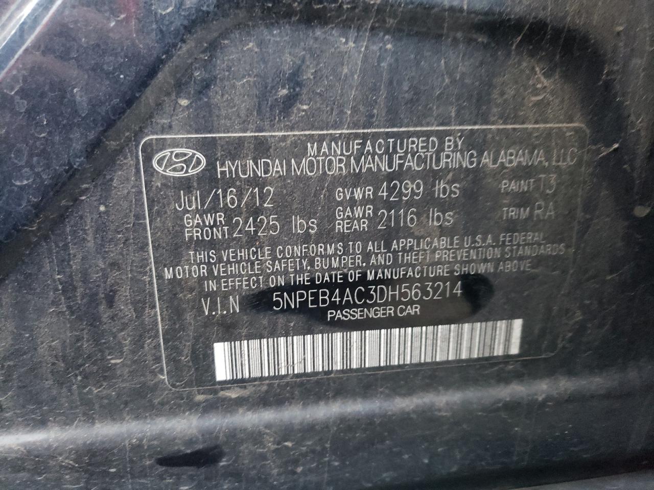 Photo 11 VIN: 5NPEB4AC3DH563214 - HYUNDAI SONATA 