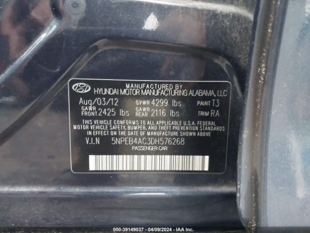 Photo 8 VIN: 5NPEB4AC3DH576268 - HYUNDAI SONATA 