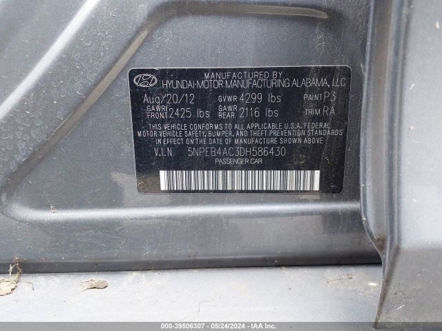 Photo 8 VIN: 5NPEB4AC3DH586430 - HYUNDAI SONATA 