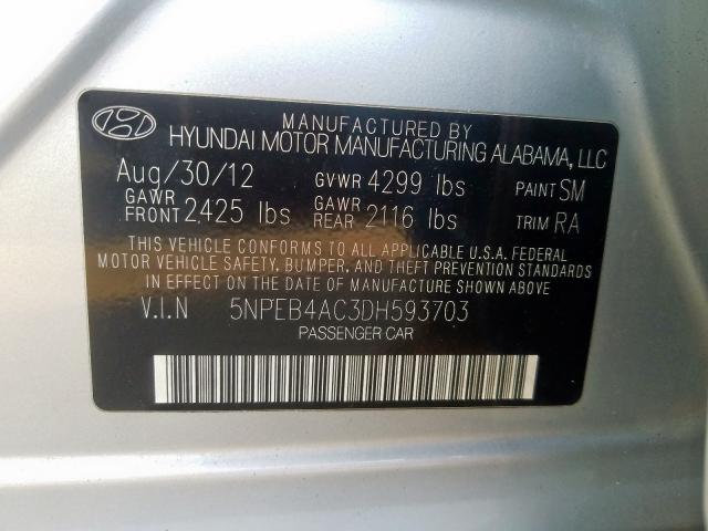 Photo 9 VIN: 5NPEB4AC3DH593703 - HYUNDAI SONATA GLS 