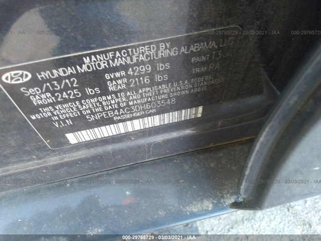 Photo 8 VIN: 5NPEB4AC3DH603548 - HYUNDAI SONATA 