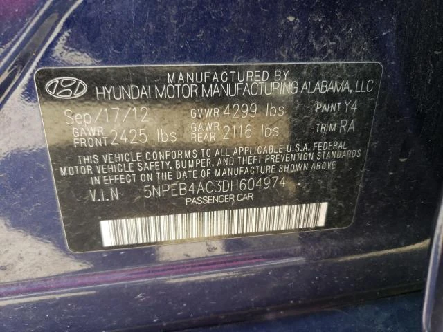 Photo 11 VIN: 5NPEB4AC3DH604974 - HYUNDAI SONATA GLS 