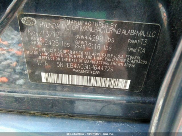 Photo 8 VIN: 5NPEB4AC3DH644729 - HYUNDAI SONATA 