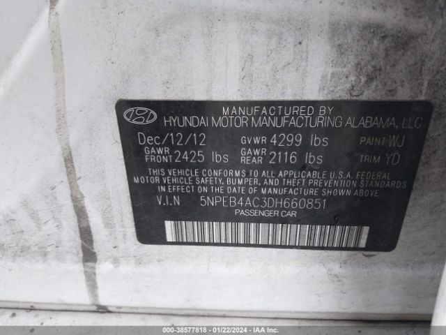 Photo 8 VIN: 5NPEB4AC3DH660851 - HYUNDAI SONATA 