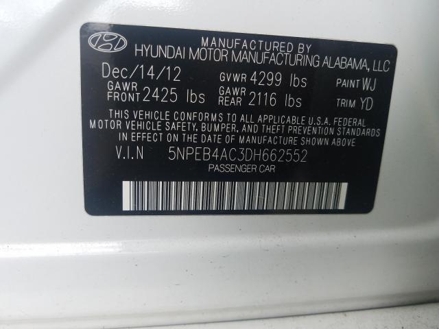 Photo 9 VIN: 5NPEB4AC3DH662552 - HYUNDAI SONATA GLS 