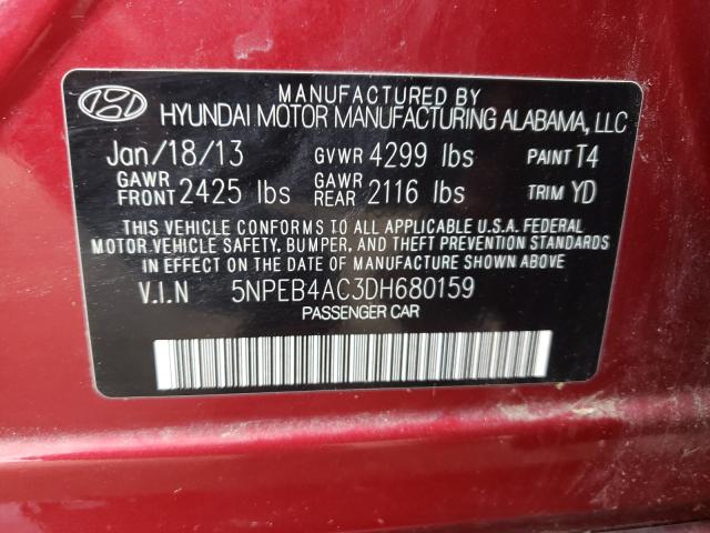 Photo 9 VIN: 5NPEB4AC3DH680159 - HYUNDAI SONATA GLS 