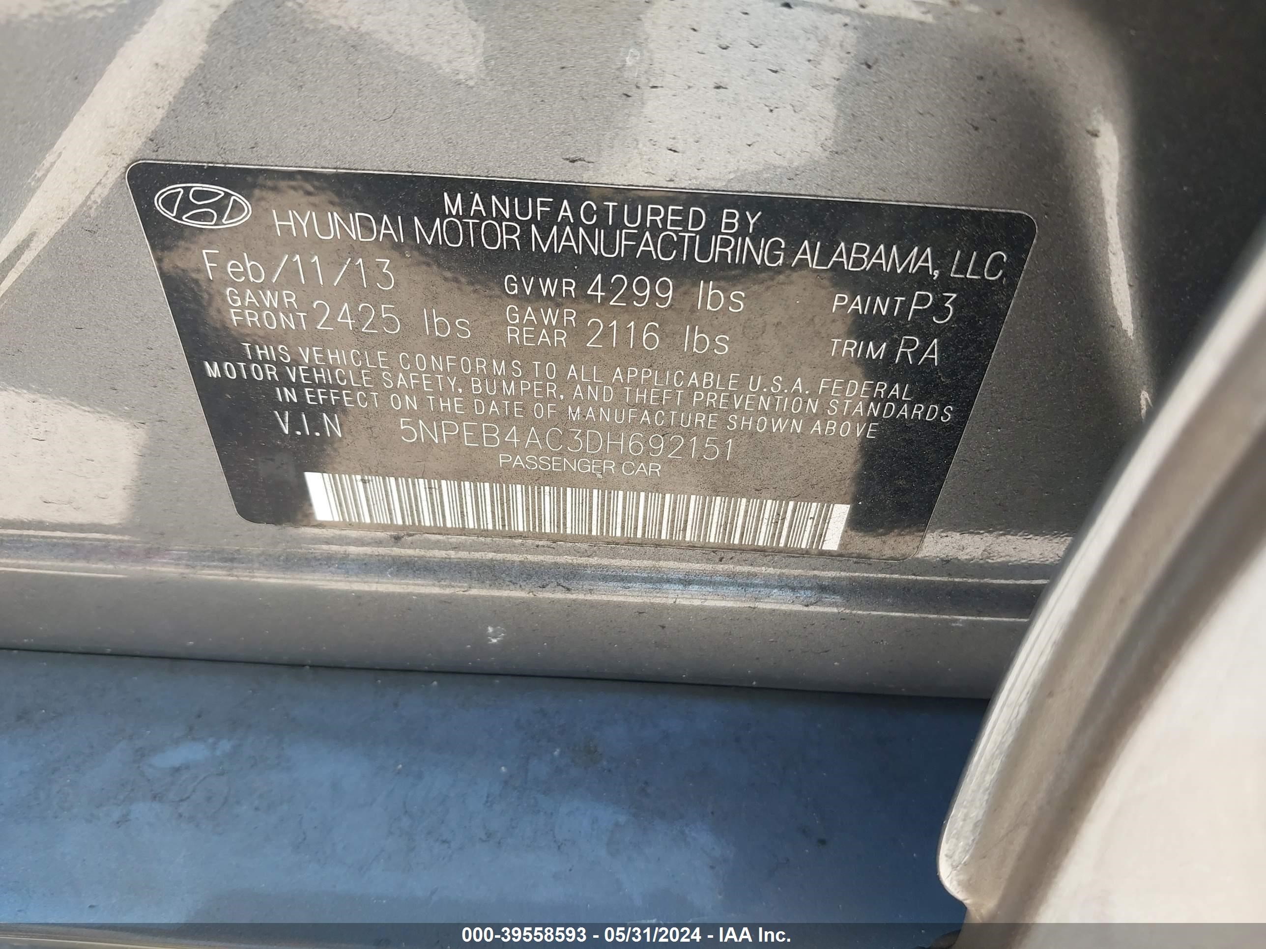 Photo 8 VIN: 5NPEB4AC3DH692151 - HYUNDAI SONATA 