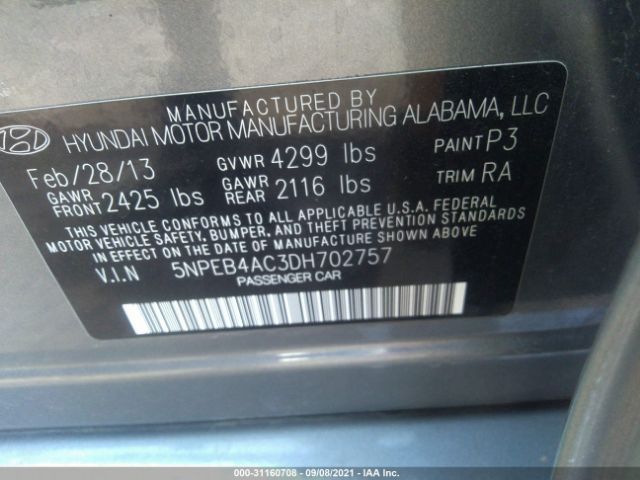 Photo 8 VIN: 5NPEB4AC3DH702757 - HYUNDAI SONATA 