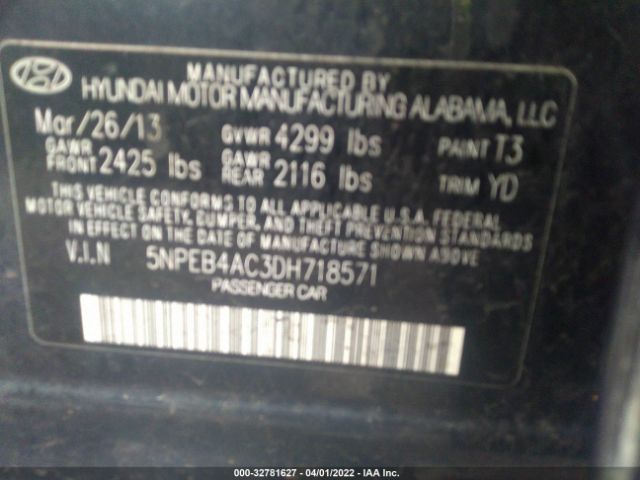 Photo 8 VIN: 5NPEB4AC3DH718571 - HYUNDAI SONATA 