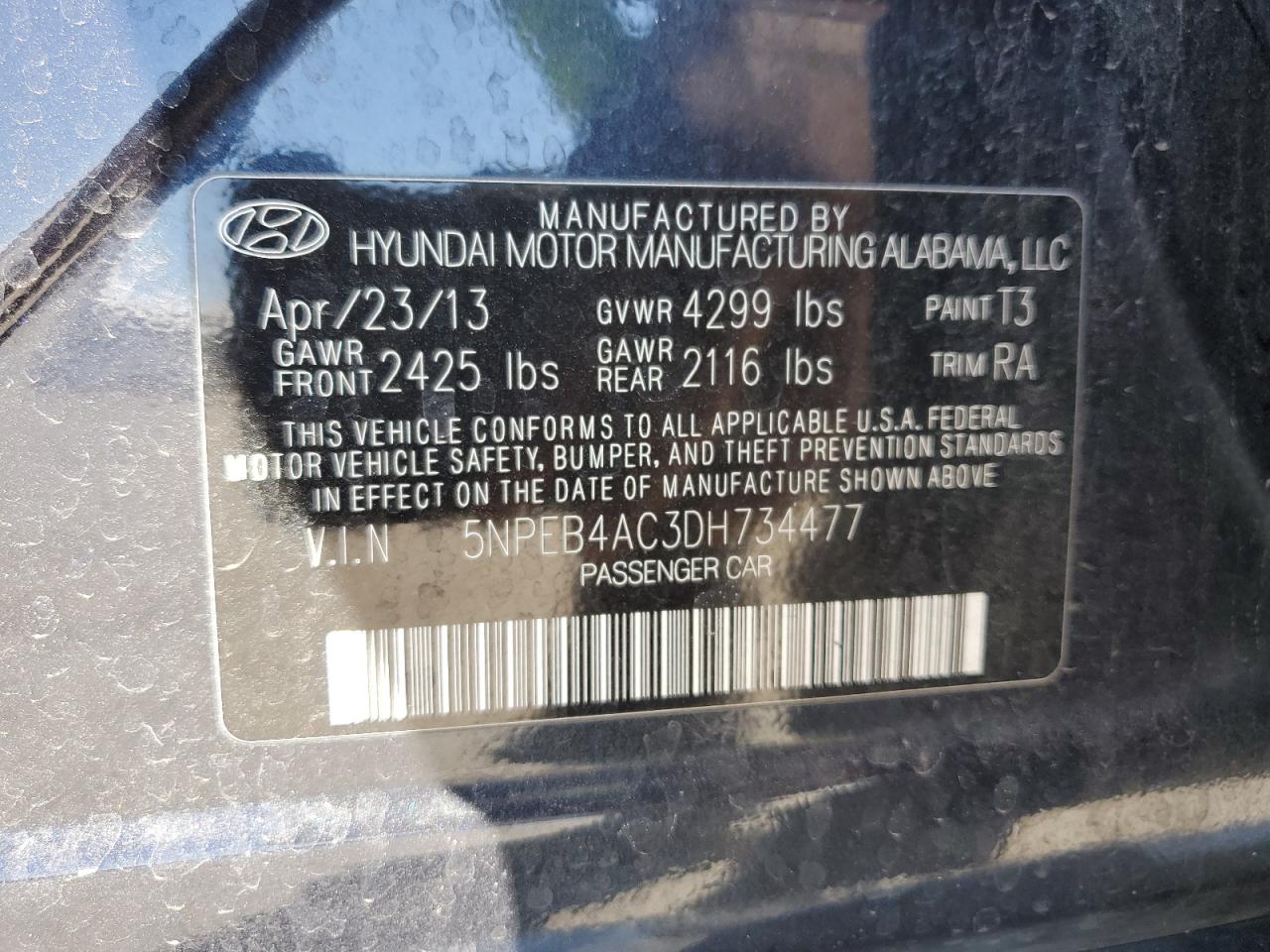 Photo 11 VIN: 5NPEB4AC3DH734477 - HYUNDAI SONATA 