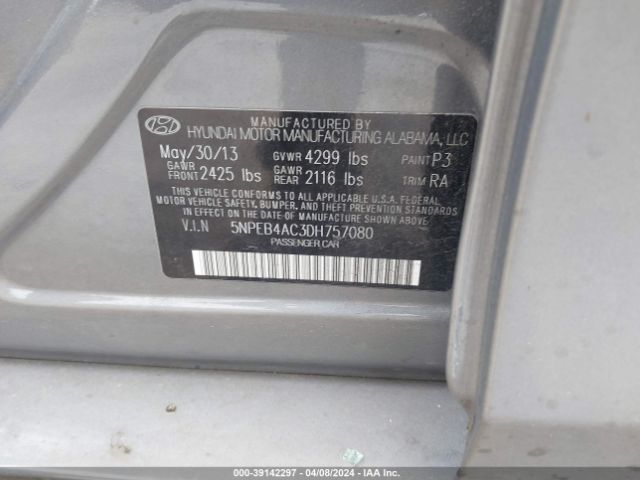 Photo 8 VIN: 5NPEB4AC3DH757080 - HYUNDAI SONATA 