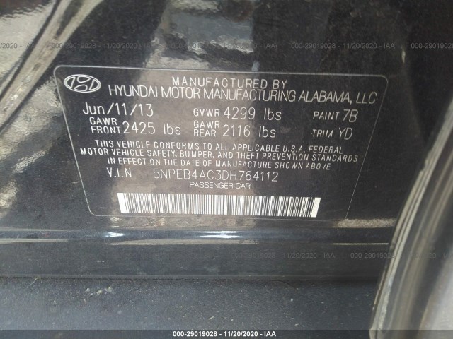 Photo 8 VIN: 5NPEB4AC3DH764112 - HYUNDAI SONATA 