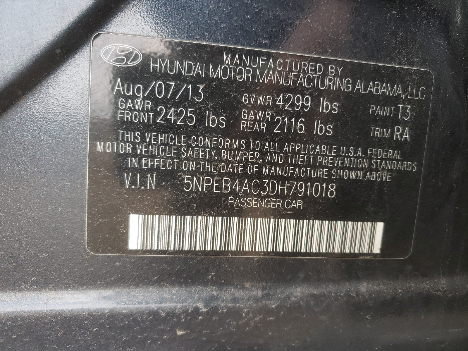 Photo 9 VIN: 5NPEB4AC3DH791018 - HYUNDAI SONATA GLS 