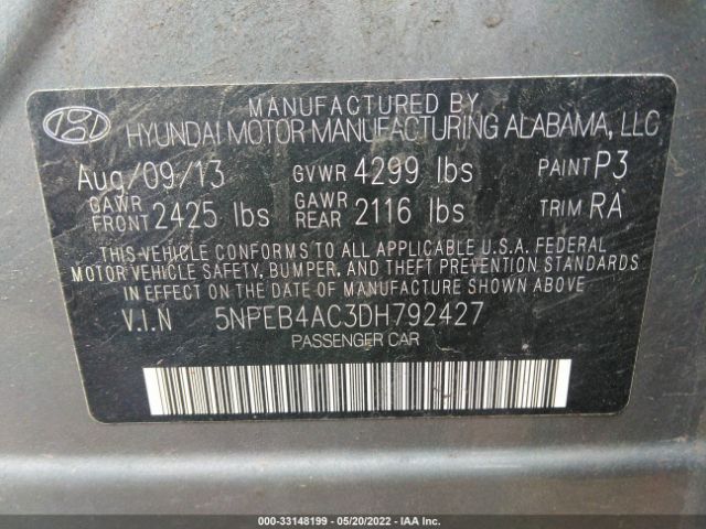 Photo 8 VIN: 5NPEB4AC3DH792427 - HYUNDAI SONATA 