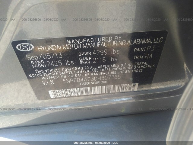 Photo 8 VIN: 5NPEB4AC3DH807265 - HYUNDAI SONATA 