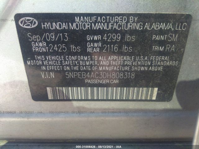 Photo 8 VIN: 5NPEB4AC3DH808318 - HYUNDAI SONATA 