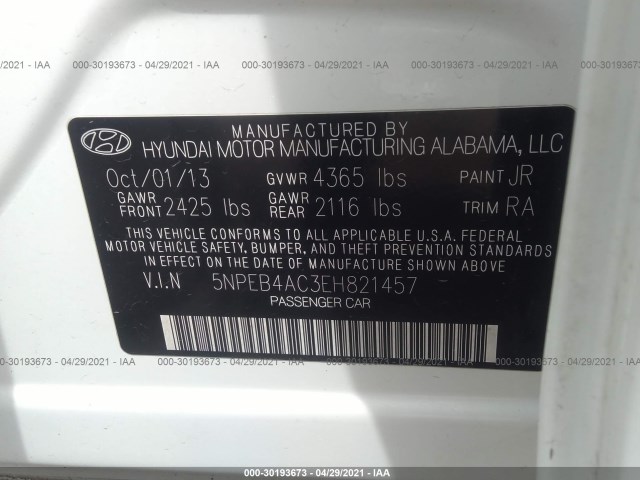 Photo 8 VIN: 5NPEB4AC3EH821457 - HYUNDAI SONATA 