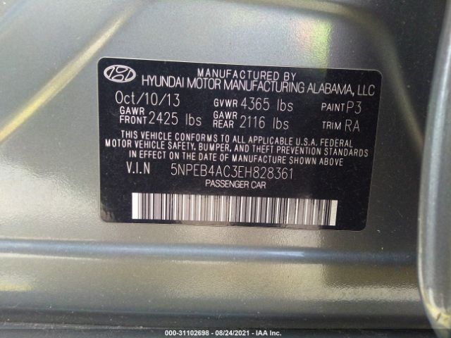 Photo 8 VIN: 5NPEB4AC3EH828361 - HYUNDAI SONATA 