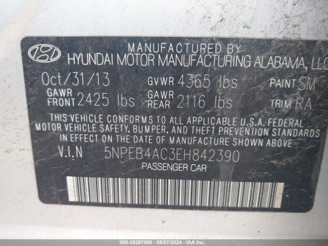 Photo 8 VIN: 5NPEB4AC3EH842390 - HYUNDAI SONATA 