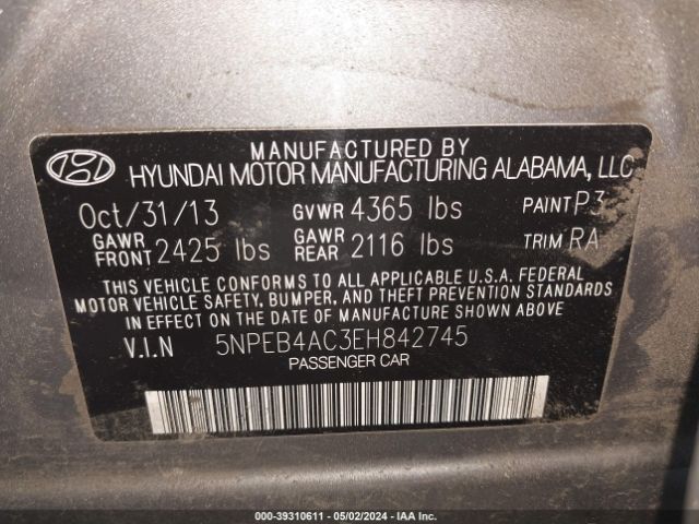 Photo 8 VIN: 5NPEB4AC3EH842745 - HYUNDAI SONATA 