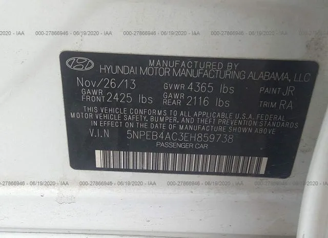 Photo 8 VIN: 5NPEB4AC3EH859738 - HYUNDAI SONATA 