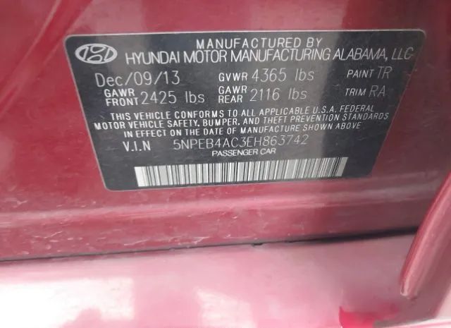 Photo 8 VIN: 5NPEB4AC3EH863742 - HYUNDAI SONATA 