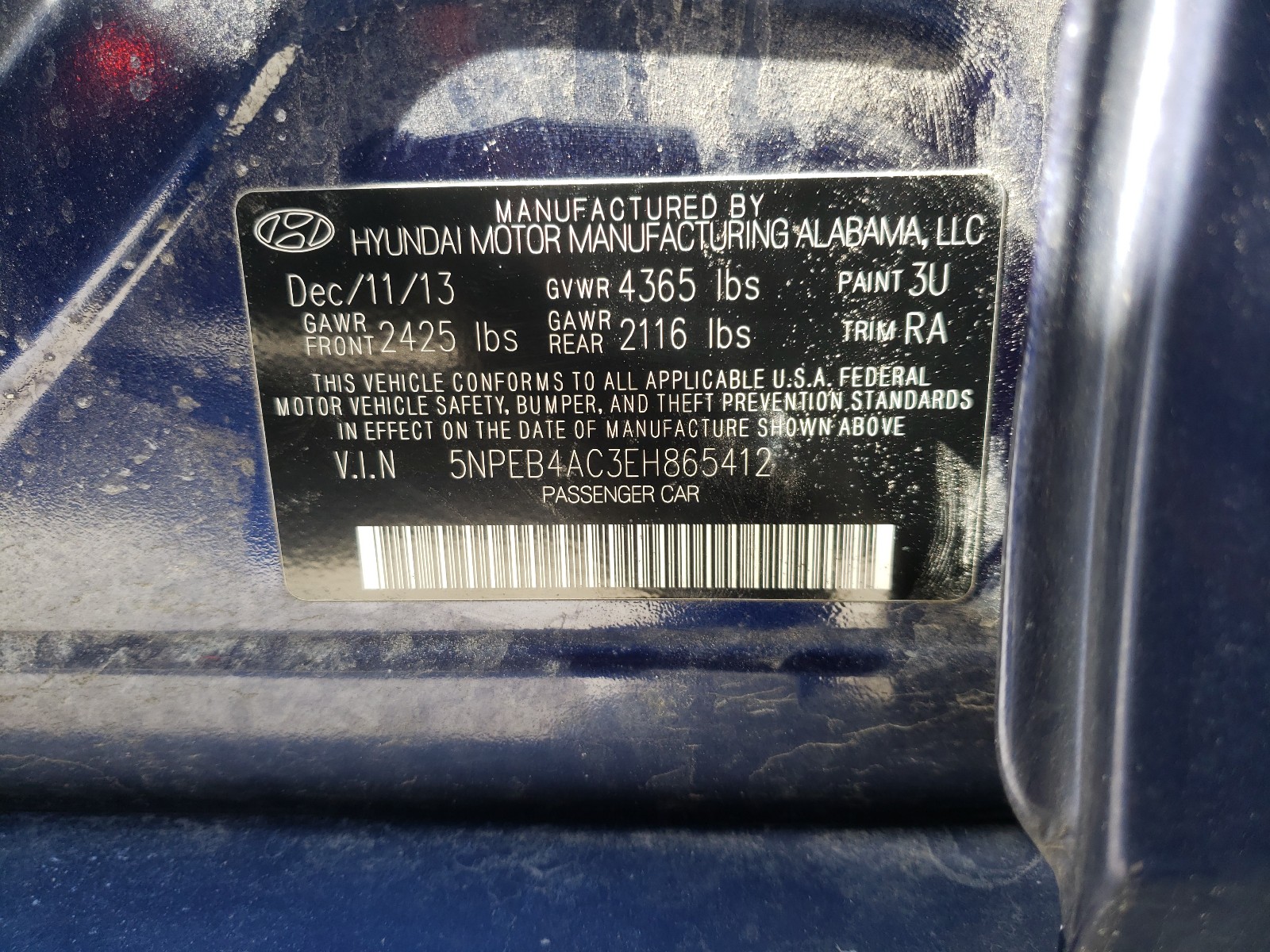 Photo 9 VIN: 5NPEB4AC3EH865412 - HYUNDAI SONATA GLS 